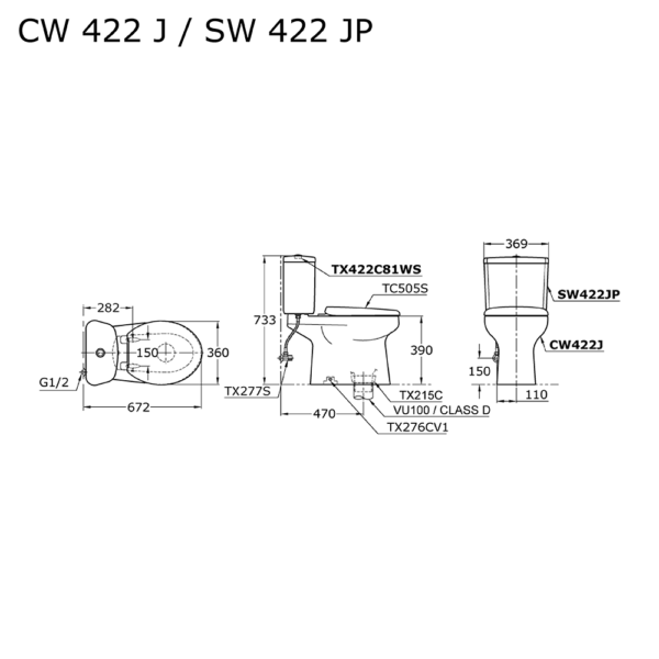 TOTO CW 422J/SW 422JP (TC505S-SW422-81) SOFT CLOSING DUAL FLUSH CLOSET - Image 2