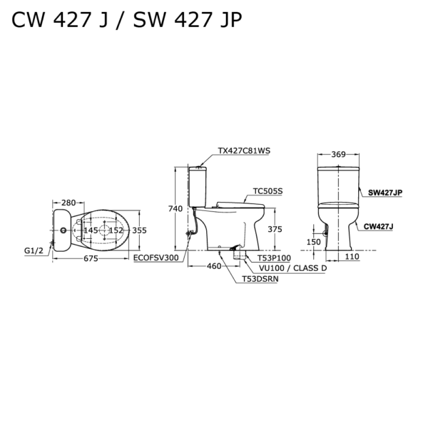 TOTO CW 427J/SW 427JP (TC505S-SW427-81) SOFT CLOSING DUAL FLUSH CLOSET - Image 2